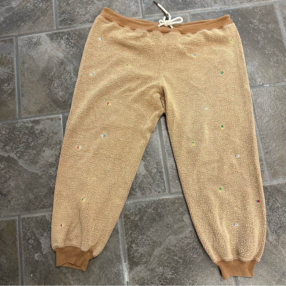 THE GREAT. Women’s' Beige Joggers with Multicolor flower detail
